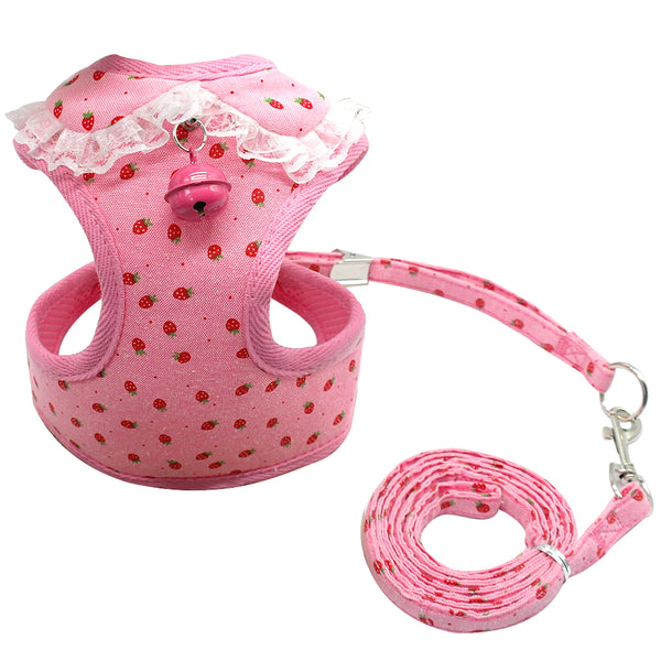 Chest harness pink bell dog leash